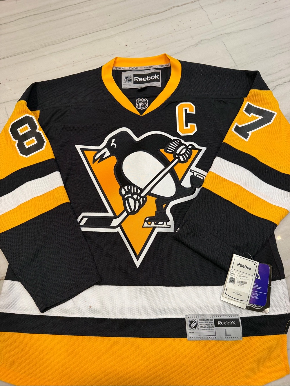 Reebok Black and Gold Pittsburgh Penguins Captain Hockey Jersey